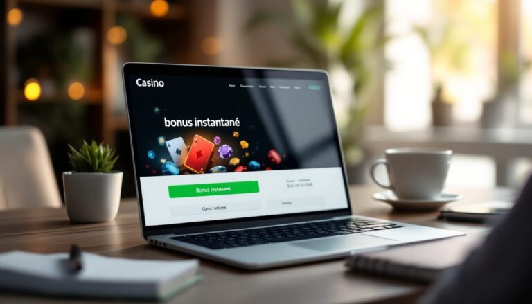 Interface moderne de casino en ligne mettant en avant un bonus instantané”